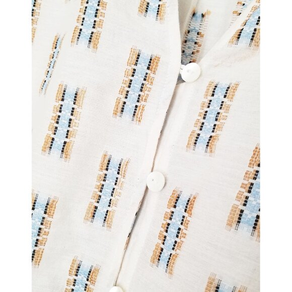 Pure Jill J. Jill Easy Button Front Boho Embroidered 3/4 Sleeve Blouse XL Cream - Picture 11 of 16